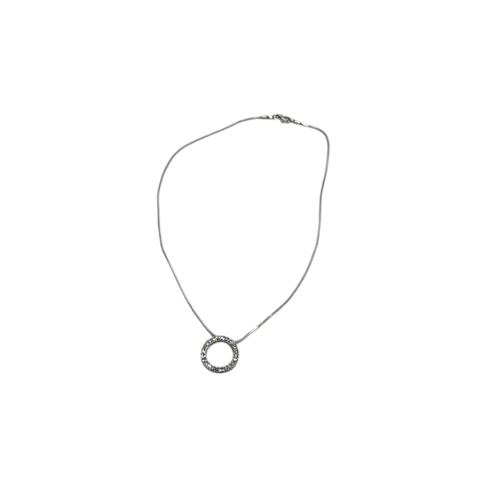 ISIS Circle Pendant 16" Necklace Silver Tone Crystal Pavé Snake Chain